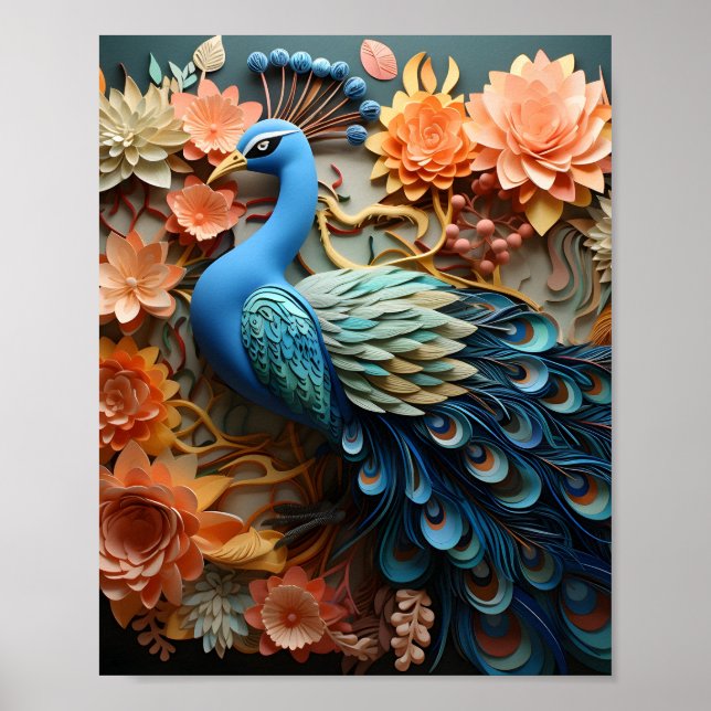 Papper Blomsterträdgård för peacock-konst Poster (Framsidan)
