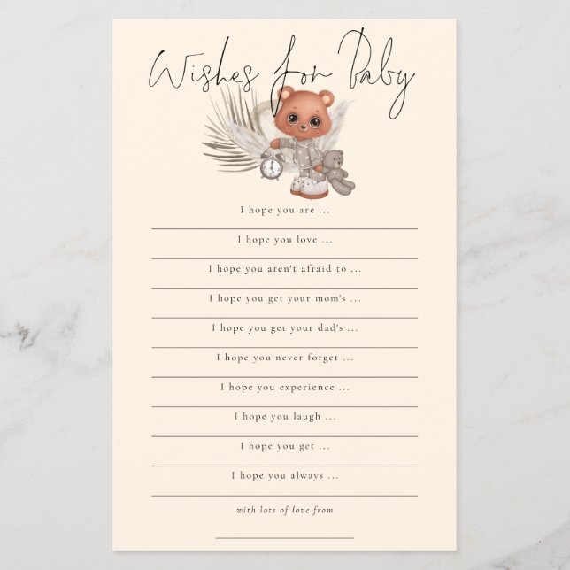 PAPPER | Boho Chic Bear Önskemål för Baby Shower-s Flygblad (Framsidan)