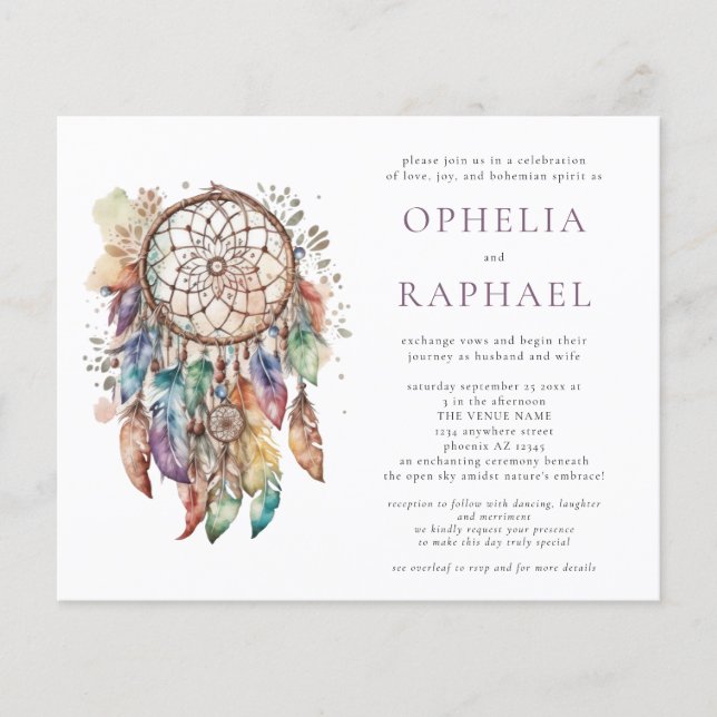 PAPPER Boho Colorful Dreamcatcher Bröllop Lila Flygblad (Framsidan)
