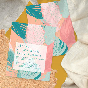 PAPPER Boho Coral Teal Löv Picnic Baby Shower Flygblad