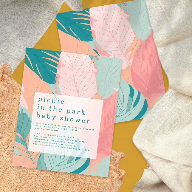 PAPPER | Boho Coral Teal Löv Picnic Baby Shower Flygblad (Skapare uppladdad)