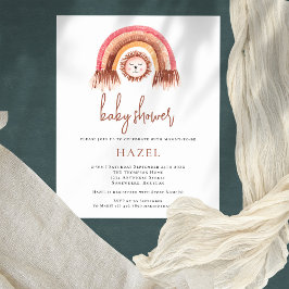 PAPPER Boho Cute Lejon Rainbow Baby Shower inbjuda Flygblad
