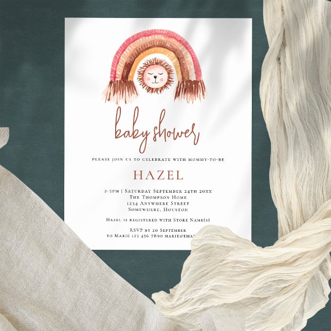 PAPPER Boho Cute Lejon Rainbow Baby Shower inbjuda Flygblad (Skapare uppladdad)