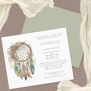 PAPPER Boho Dreamcatcher Sage Bohemian Baby Shower Flygblad