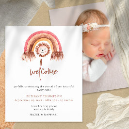PAPPER | Boho Rainbow Lejon Photo Birth Notice Flygblad