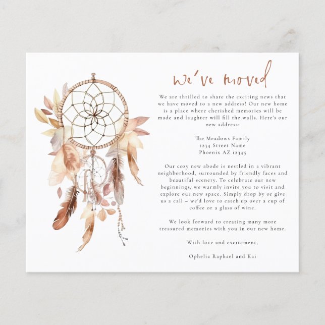 PAPPER Boho Watercolor Dreamcatcher Ny adress Flygblad (Framsidan)