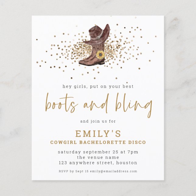 PAPPER | Boots Bling Cowgirl Bachelorette Disco Flygblad (Framsidan)