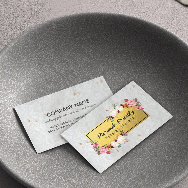 Papper Bröllopsfixaren av Vita Guld Damask-handgjo Visitkort (Skapare uppladdad)