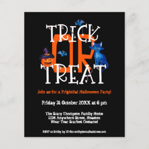 PAPPER bus eller godis Halloween fest Svarta Inbju Flygblad