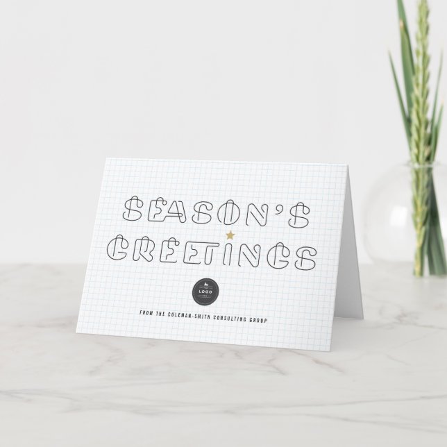 Papper Clips Season's Greetings Blue Grids Busines Helgkort (Framsida)