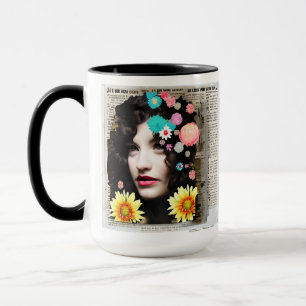 Papper Collage Stil Art Kvinnor och blommor Mugg