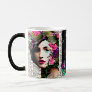 Papper Collage Stil Art VINTAGE DAM Magisk Mugg