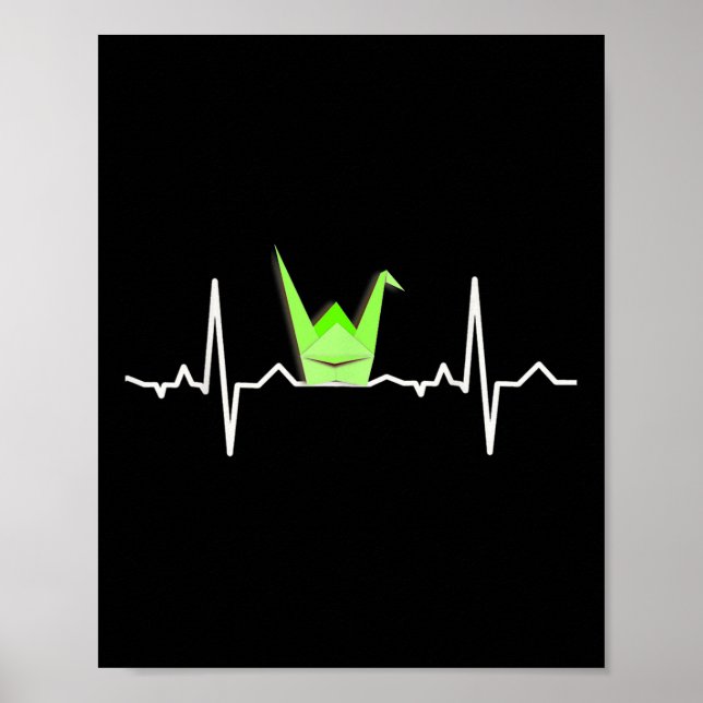 Papper Crane Origami, pulsslag Ecg Pulse Shirt Poster (Framsidan)