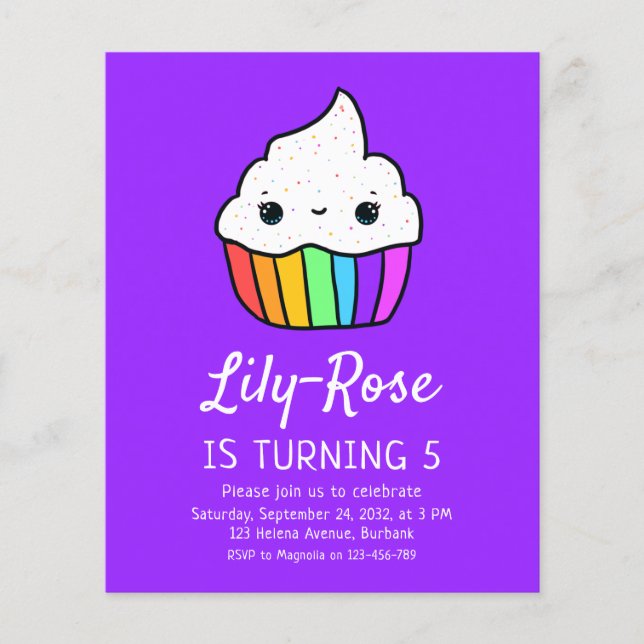 PAPPER Cupkaka Barn Födelsedagsfest inbjudan Flygblad (Framsidan)