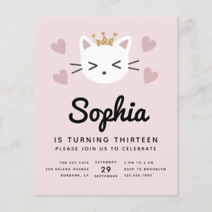 PAPPER Cute Cats Rosa Budget Födelsedagsfest Inbju Flygblad