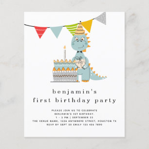 PAPPER   Cute Dinosaur Cake 1:a födelsedagsinbjuda Flygblad