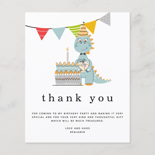 PAPPER | Cute Dinosaur Cake Barns födelsedag Tack Flygblad (Framsidan)