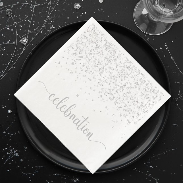 Papper daggdagslamnapkin firande silver pappersservett (Celebration silver white Paper Dinner napkin)