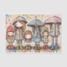Papper doll Girls Watercolor Collage Decoupage