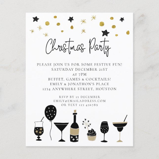 PAPPER | Drinks Black Guld jul Party Inbjudan Flygblad (Framsidan)