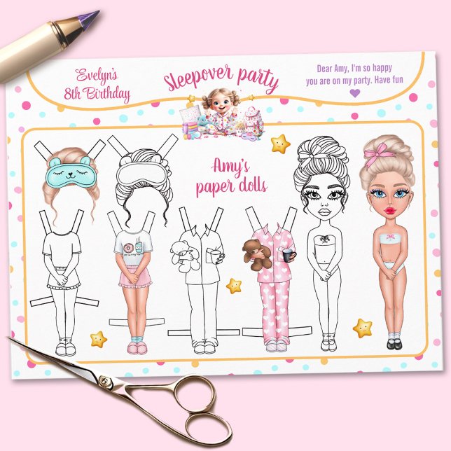 Papper ducka för slummerspel i Party Inbjudningar (Sleepover Slumber Party Game Cutout Paper Doll)