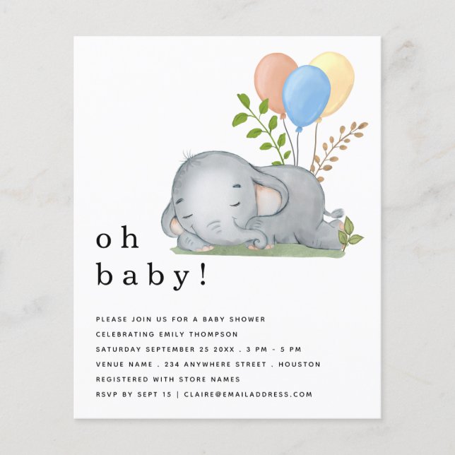 PAPPER elefant Blue Boy Baby Shower Inbjudan Flygblad (Framsidan)