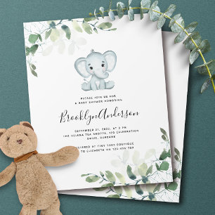 PAPPER Elefant Eukalyptus Baby Shower Inbjudan Flygblad