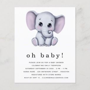 PAPPER elefant Kön Neutral babystötare Inbjudan Flygblad