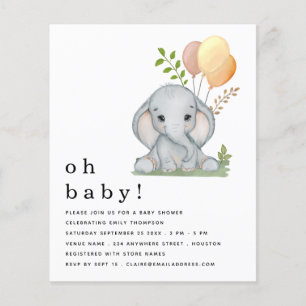 PAPPER elefant Kön Neutral babystötare Inbjudan Flygblad