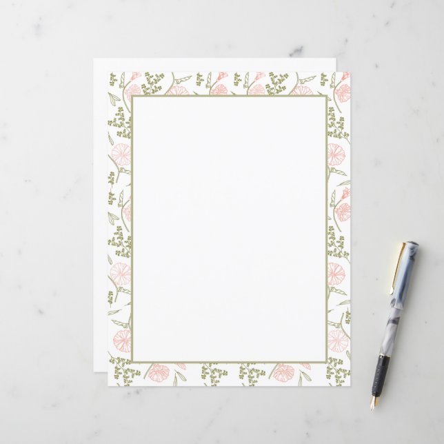 Papper elegant Blommigt Stationery (Fram/Back In Situ)