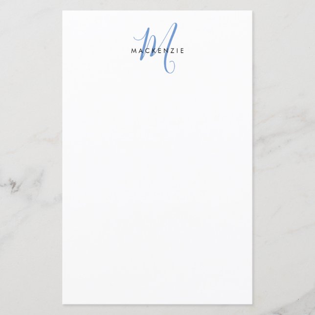 Papper elegant Modern White Blue Script Monogram (Framsida)