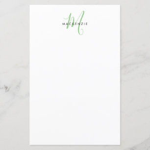 Papper elegant Modern White Grönt Script Monogram