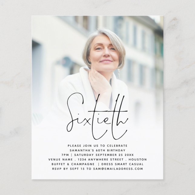 PAPPER | Elegant Script Photo 60 Birthday Inbjudan Flygblad (Framsidan)