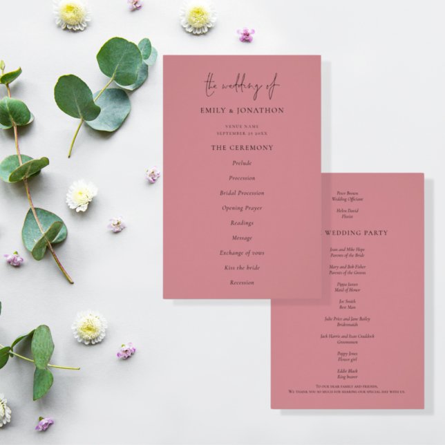 PAPPER | Elegant Text Dusty Ro Bröllopsprogram (Skapare uppladdad)