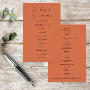 PAPPER Elegant Text Terracotta Bröllopsprogram