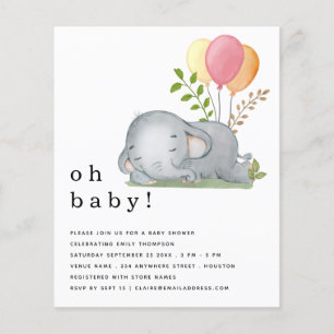 PAPPER   Elephant Rosa Girl Baby Shower Inbjudan Flygblad