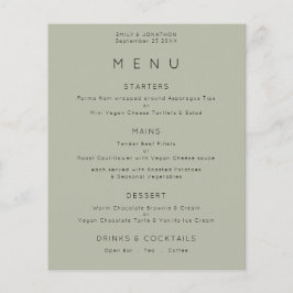 PAPPER | Enkel Blek Sage Grönt Bröllop Menu Flygblad