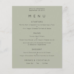 PAPPER Enkel Blek Sage Grönt Bröllop Menu Flygblad