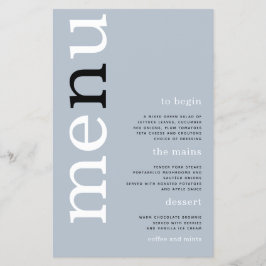 PAPPER enkel Dusty Blue Typography Bröllop Menu Flygblad