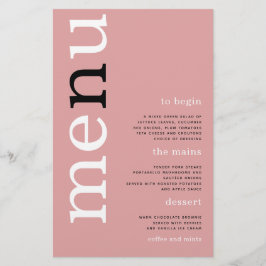 PAPPER enkel Dusty Ro Typography Bröllop Menu Flygblad