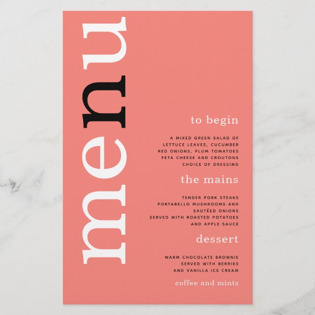 PAPPER enkel koral-Ro-typografi Bröllop-meny Flygblad (Framsidan)