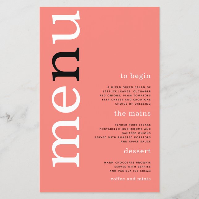PAPPER enkel koral-Ro-typografi Bröllop-meny Flygblad (Framsidan)