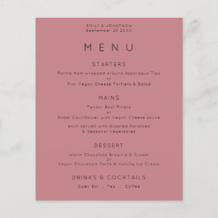 PAPPER Enkel text Dusty Ro Rosa Bröllop Menu Flygblad