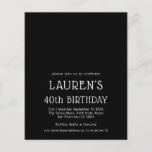 PAPPER enkel text vit svart 40:e födelsedag Party