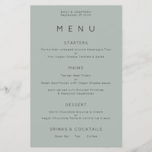 PAPPER enkel typografi Silvery Sage Bröllop Menu Flygblad