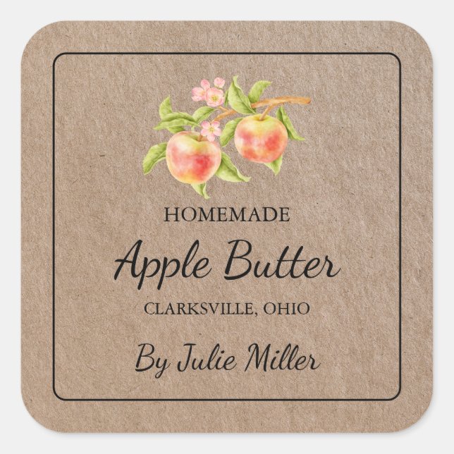 Papper etikett för Homemade Apple Butter Square Kr (Framsida)
