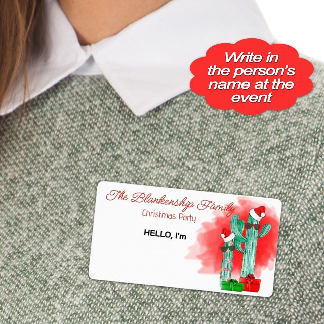 Papper etikett Namn bricka på den vackra julaktus Fraktsedel (Here's a fun sticker name tag to help your party guests remember names at your Christmas party.)