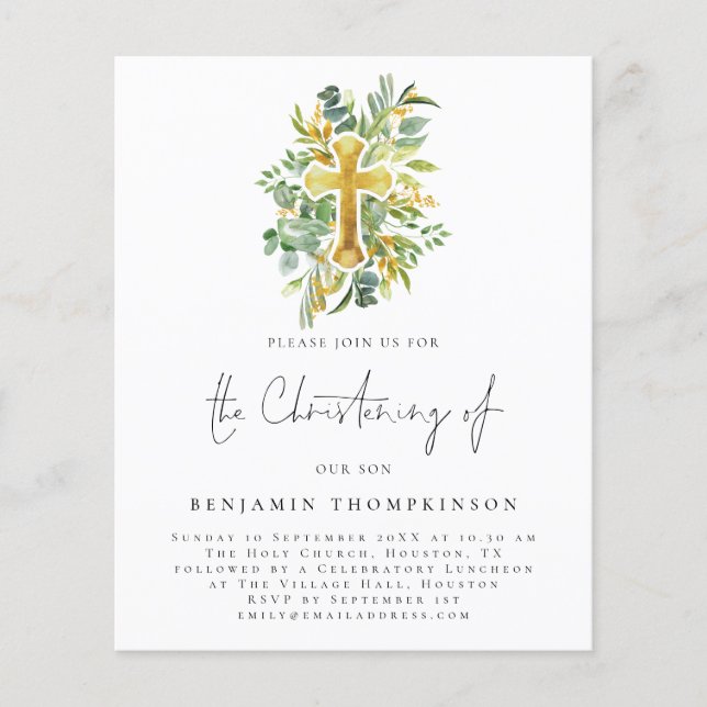 PAPPER | Eucalyptus Kor Christening Teal Inbjudan Flygblad (Framsidan)