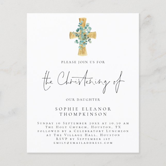 PAPPER | Eucalyptus Kor skript Christening Inbjuda Flygblad (Framsidan)