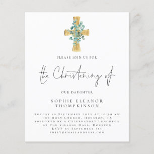 PAPPER Eucalyptus Kor skript Christening Inbjuda Flygblad